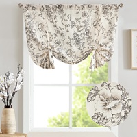 Voilage rustique en mélange de lin à motif floral, rideau filtrant la lumière, imprimé floral vintage, pour cuisine, chambre, décoration intérieure