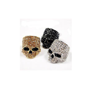 Anelli Punk <span class=keywords><strong>Rock</strong></span> JY all'Ingrosso, Anello con Teschio in Cristallo e Strass Nero, Oro e Argento, Gioielli da Uomo - Product Image 5