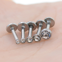 Hengsen ASTM F136 Titane plaqué platine/or, clou d'oreille à dos plat avec zircon, 16G, filetage interne, pour lobe d'oreille, hélix, mariage