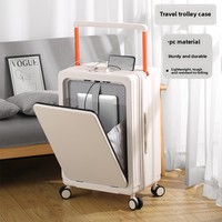 Valise cabine 20 pouces à ouverture frontale avec poignée large, serrure à combinaison TSA, roulettes multidirectionnelles, port USB et fonction extensible