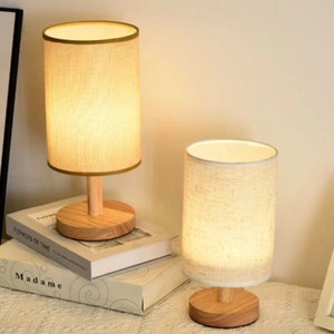 Boyid Log lampe simple lampe <span class=keywords><strong>de</strong></span> lit en tissu décoratif nordique en <span class=keywords><strong>bois</strong></span> massif atmosphère rétro petite veilleuse - Product Image 3