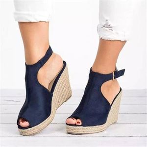 Chaussures en cuir à talon compensé pour femmes, sandales espadrilles, chaussures décontractées - Product Image 2