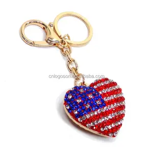 USA Valentines Day Gift Heart Shaped Personalized Bling Metal Keychains Rhinestone Custom Women Key Chain