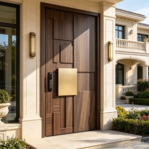 Modern Luxury Solid Wood Pivot Entrance Door, <b>Smart</b> <b>Lock</b> Security Exterior Front Door for Villa & Residential Home - Product Image 2