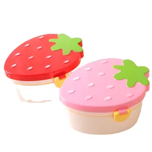 WXL566 Peralatan Makan Microwave Anak Sekolah Mangkuk 2 Lapisan Makanan Buah Lucu Penyimpanan Ganda Kotak Bento Strawberry Plastik Kotak Makan Siang