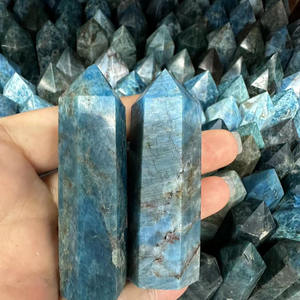 Großhandel natürliche Reiki Edelstein Zauberstäbe geschnitzte Heil kristall Quarz blau Apatit Punkte Halbe del stein Handwerk als Geschenk - Product Image 3