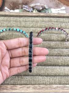 HANDMADE STERLING SILVER RED ROSE DAHLIA COTTON CANDY BLACK <b>ONYX</b> KINGMAN TURQUOISE <b>BRACELET</b> - Product Image 3