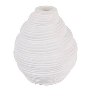 Vaso rotondo in ceramica bianco con design a coste per decorazioni per la casa, soggiorno, camera da letto, ufficio, esposizione su tavolo - Product Image 4