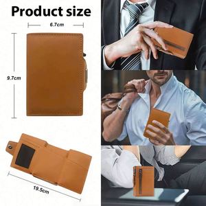 Portefeuille homme en PU, fermeture éclair courte, poche à monnaie, fenêtre d'identification, blocage RFID, fin, à double volet, pour cartes de crédit, poche avant, vente en gros - Product Image 5