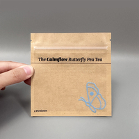 Sachet en papier refermable biodégradable de qualité alimentaire avec logo personnalisé, pochette plate transparente pour thé, sac refermable en papier