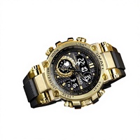 Montre pour homme Smael Sports Gold, mouvement à quartz japonais, modèle 8093, affichage LED, étanche 50 m, alarme, chronomètre, bracelet en caoutchouc lumineux