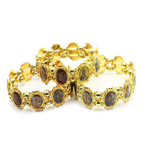 <b>Gold</b> Alloy <b>Beaded</b> <b>Bracelet</b> Portrait Pattern Elastic Religious Ceremony Jewelry 17g Beads Bezels Setting - Product Image 1
