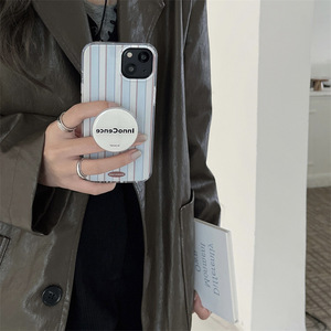 เคสโทรศัพท์ลายทางสีฟ้าขาวสไตล์มินิมอลพร้อมขาตั้งตัวอักษรสำหรับ iPhone 17 Pro Max 16 15 14 13 - Product Image 4
