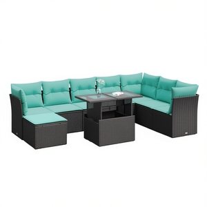 Poly Rattan Patio <b>Sofa</b> <b>Set</b> With Cushions Outdoor Garden Furniture Contemporary Style 9 Piece Black - Product Image 1