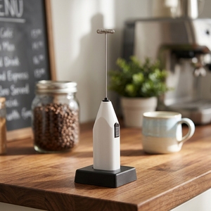 Nouveau design, batteur à œufs électrique de haute qualité, mousseur à lait sans fil avec support noir - Product Image 1
