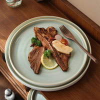 Assiette plate ronde rétro vert olive, cuite au four, avec glaçure effet four, compatible micro-ondes/réfrigérateur, pour pâtes/plats principaux/desserts