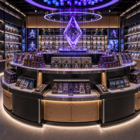 Vitrine de présentation TCG professionnelle robuste marron avec éclairage LED et logo personnalisé pour cartes de sport gradées