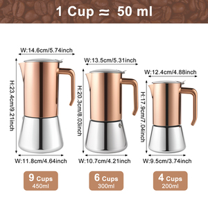 Cafetière Moka en acier inoxydable de qualité alimentaire, cafetière expresso <span class=keywords><strong>italienne</strong></span> pour cuisinière à gaz, électrique et à induction - Product Image 6