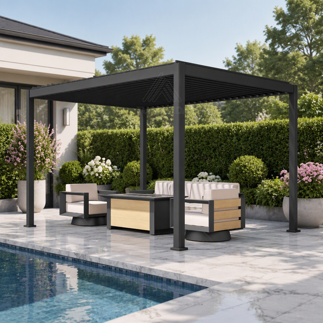 Aluminum Pergola Motorized Louver Outdoor Retractable Louvered Roof Bioclimatic Pergola
