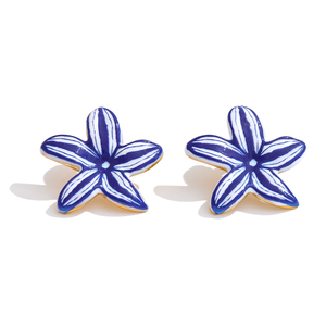 JINYOU 5897 Boho Beach Starfish Nautical Theme <strong>Blue</strong> White Glazed Enamel Stainless Steel Trendy <strong>Stud</strong> <strong>Earrings</strong> - Product Image 1