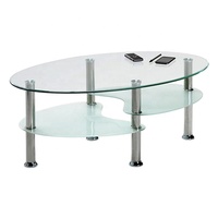 Table basse ovale extensible moderne et abordable avec plateau en verre trempé et pieds en acier inoxydable pour le salon