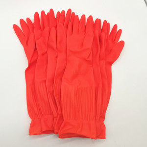 Gants en <span class=keywords><strong>latex</strong></span> floqués rouges de 45 cm, taille moyenne, imperméables, réutilisables, pour le nettoyage de la cuisine, doux, durables, confortables, adaptés au <span class=keywords><strong>contact</strong></span> <span class=keywords><strong>alimentaire</strong></span> - Product Image 5
