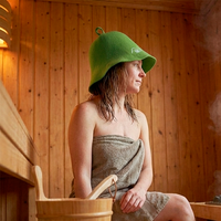 Chapeau de sauna en feutre de laine vert avec logo personnalisé et boucle de suspension, résistant à la chaleur et respirant pour la salle de vapeur