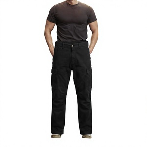 CUSTOM APPAREL Black Men <b>Cargo</b> Pants <b>Straight</b> <b>Leg</b> Multi Pocket Workwear Style Casual <b>Trousers</b> Spandex/Cotton Material Midweight - Product Image 2