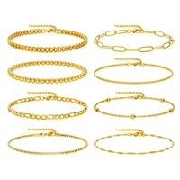 Bracelets Étanche en Acier Inoxydable 14K 18K 24K, Bracelet Personnalisé Chaîne Plate Serpent Miami Cuban, Bijoux Tendance pour Femmes