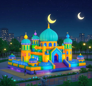 Casa gonfiabile gonfiabile portatile gonfiabile della città del parco gigante con la luna di Ramadan e le stelle - Product Image 2