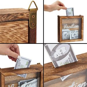 Caisse d'épargne de voyage personnalisée tirelire en bois ombre boîte de fonds de lune de miel grandes tirelires en bois pour adultes - Product Image 5