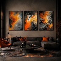 Grande peinture murale abstraite texturée moderne, faite à la main sur toile épaisse, avec un vortex orange-gris dynamique, pour salon