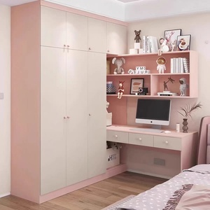 Ensemble de meubles de chambre d'enfant rose et blanc, armoire et bureau combinés, en bois massif, moderne, minimaliste, écologique et durable - Product Image 5