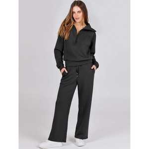 Ensemble de survêtement décontracté pour femme, en tricot uni, ample, avec fermeture éclair, pantalon large à jambes larges, séchage rapide, pour l'aéroport, les vacances, les voyages - Product Image 1