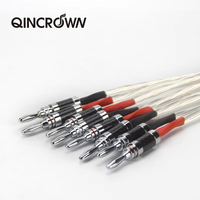 QINCROWN une paire de câbles de haut-parleur HIFI plaqué argent Y prise banane haut de gamme 4N OFC, câbles audio de haut-parleur de système audio
