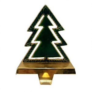 Snowflake Metal Christmas <b>Stocking</b> Hook <b>Holder</b> Gold Base Blue Enamel Modern Eco-friendly Decorative Mantel Hanger Holiday - Product Image 2