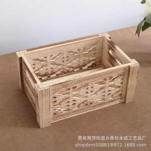 Cesta de almacenamiento de madera con diseño rectangular hueco, caja ecológica para organización y exhibición en el hogar - Product Image 3