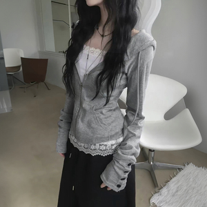 <b>Women</b> Minimalist Solid Jersey Knit 220g <b>Summer</b> New Zip up Long Sleeve Hooded Sweatshirt <b>Jacket</b> Coat - Product Image 3