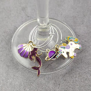 Wedding Wine Glass Charms Round Metal Mermaid Unicorn Design Party Table Decorations - Product Image 1