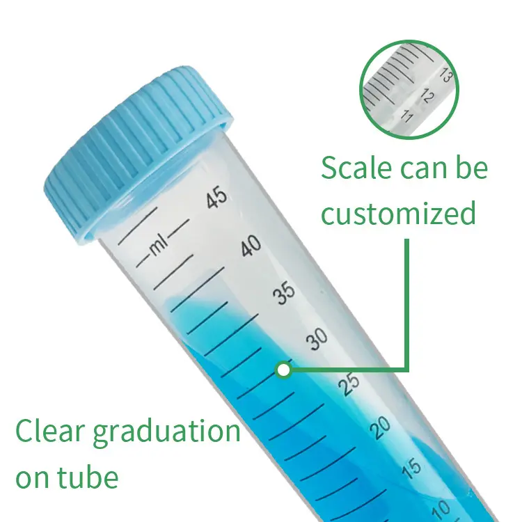 Balance de laboratoire personnalisée en plastique à fond conique Test sanguin Faucon gradué jetable stérile Tube à centrifuger 50ml 50ml