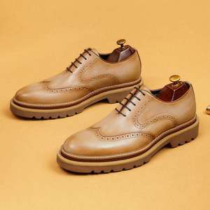 Brogue Oxfords Men Genuine Leather Pointed Toe Rubber Outsole <b>Height</b> <b>Increasing</b> Office Career All Seasons Lace-up Dress <b>Shoes</b> - Product Image 4