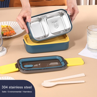 IKITCHEN Boîte à lunch chauffante à 2 étages, écologique, compatible micro-ondes, en acier inoxydable, boîte à lunch bento pour enfants