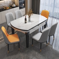Table à manger en bois massif avec plateau en pierre, modèle 2024127, style moderne minimaliste de luxe léger, convient aux petits appartements, extensible