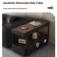 Meuble d'appoint intelligent avec tiroirs, roulettes, interface USB, plateau en verre trempé, design minimaliste moderne - Unité d'angle pour salon