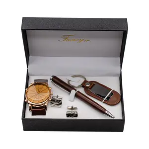 Set kotak hadiah jam tangan kuarsa untuk pria, Fashion 2023 bahan baja tahan karat, Set kotak hadiah Hari Ayah