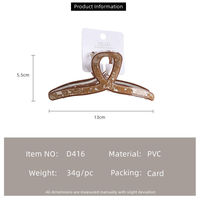 MUJU D416 Pinces à cheveux en PVC marbré 13 cm 34g, pinces à mâchoires effet écaille de tortue, logo personnalisé, carte code-barres, prêtes à la vente, faible MOQ, usage quotidien