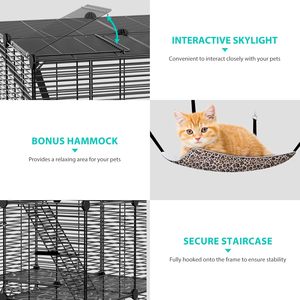 3-laags binnen DIY dierenkooi, kattenhuis, afneembare metalen draadren met hangmat voor 2 katten, fretten en chinchilla's - Product Image 3
