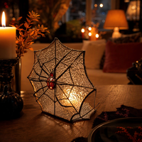 Carré Gothique Décor À La Maison Cob Web Saut Araignée Photophore Titulaire Vitrail Suncatcher pour Halloween Fenêtre Toiles D'araignée Décoratif