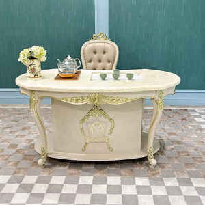Table <span class=keywords><strong>à</strong></span> thé en bois massif de style européen, ensemble table et chaises en marbre français, mobilier de salon luxueux - Product Image 1
