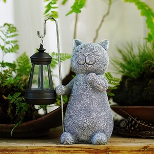 Escultura de animales de poliresina para decoraciones al aire libre Regalo de inauguración de la casa único Estatua de jardín solar Estatuilla de gato